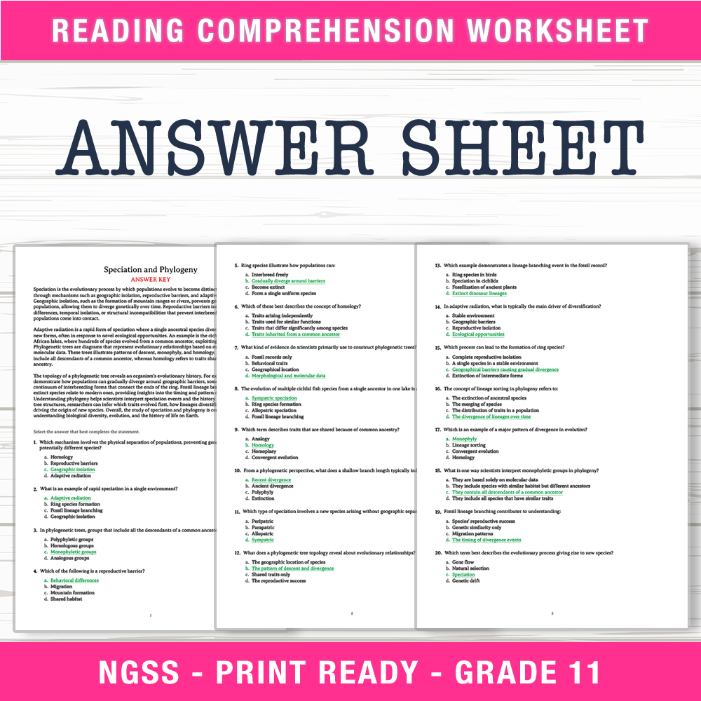Grade 11 Science worksheet worksheet — 11th Grade Science | Speciation & Phylogeny Worksheet (PDF + Answer Key) — page 2
