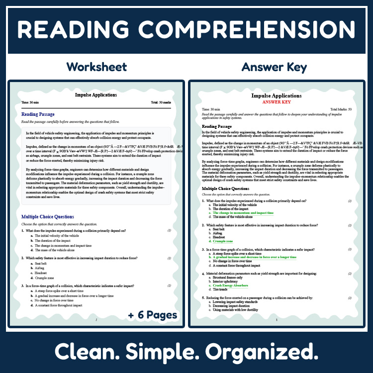 Grade 11 Science reading worksheets worksheet — 11th Grade Science | Impulse Applications Reading Worksheet & Answer Key (…