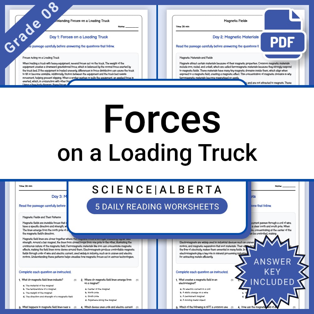 Grade 8 Science – Forces on a Loading Truck Daily Reading Worksheet + Answer Key