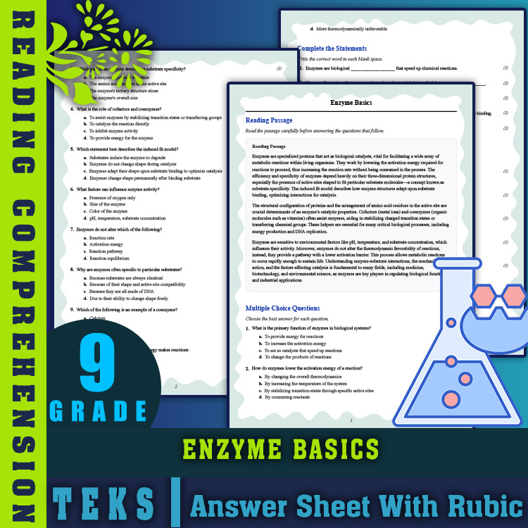 Grade 9 Science reading worksheets worksheet — Grade 9 Science | Enzyme Basics Reading Worksheet (PDF & Answer Key) — page 1