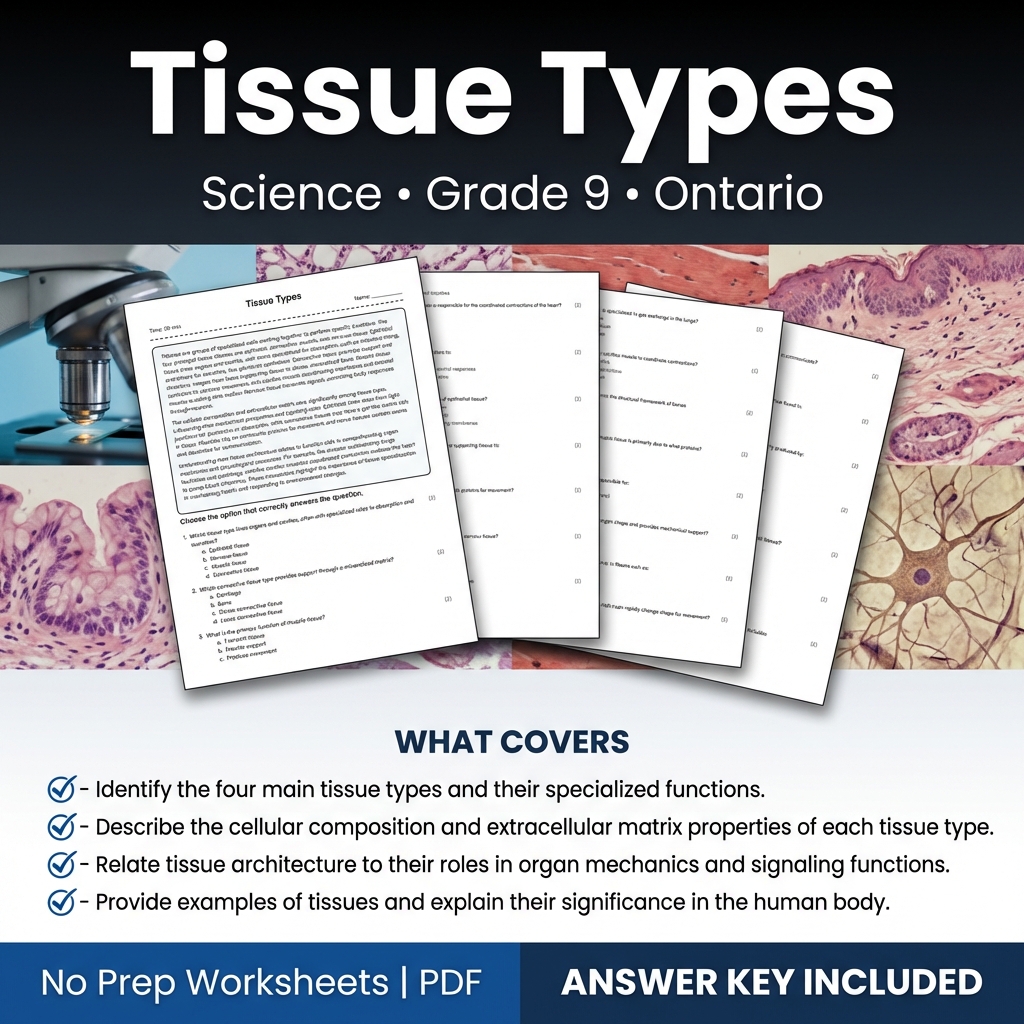Grade 9 Science Worksheet on Tissue Types | Ontario Standards