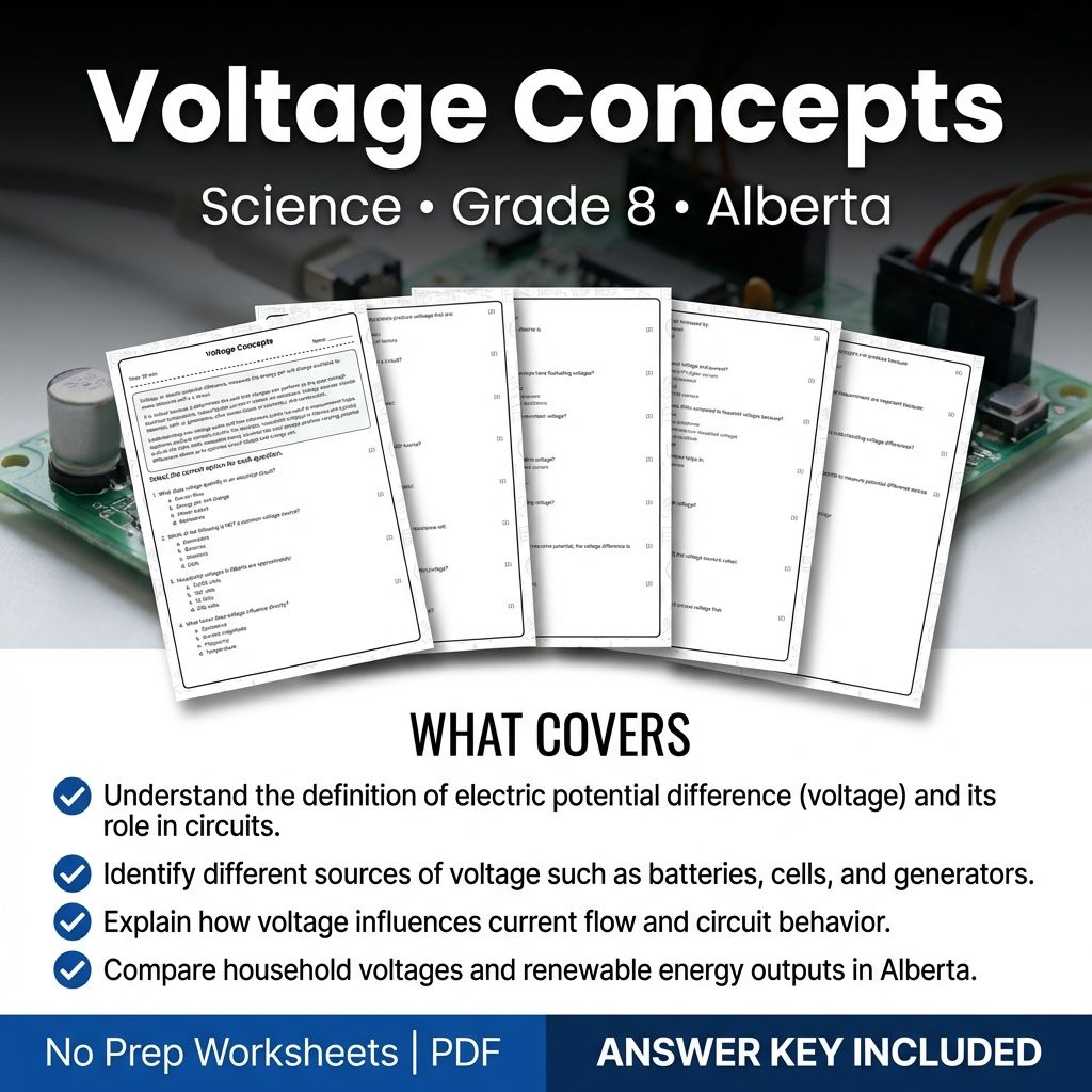 Voltage Concepts Grade 8 Science Worksheet | Alberta Standards