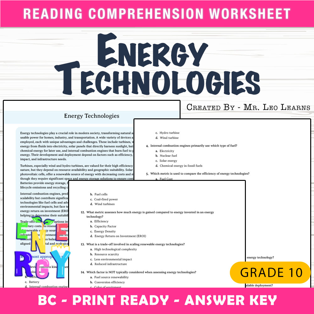 Grade 10 Science worksheet mcq paper worksheet — Grade 10 Science — Worksheet MCQ Paper for Mastering Energy Technologies…