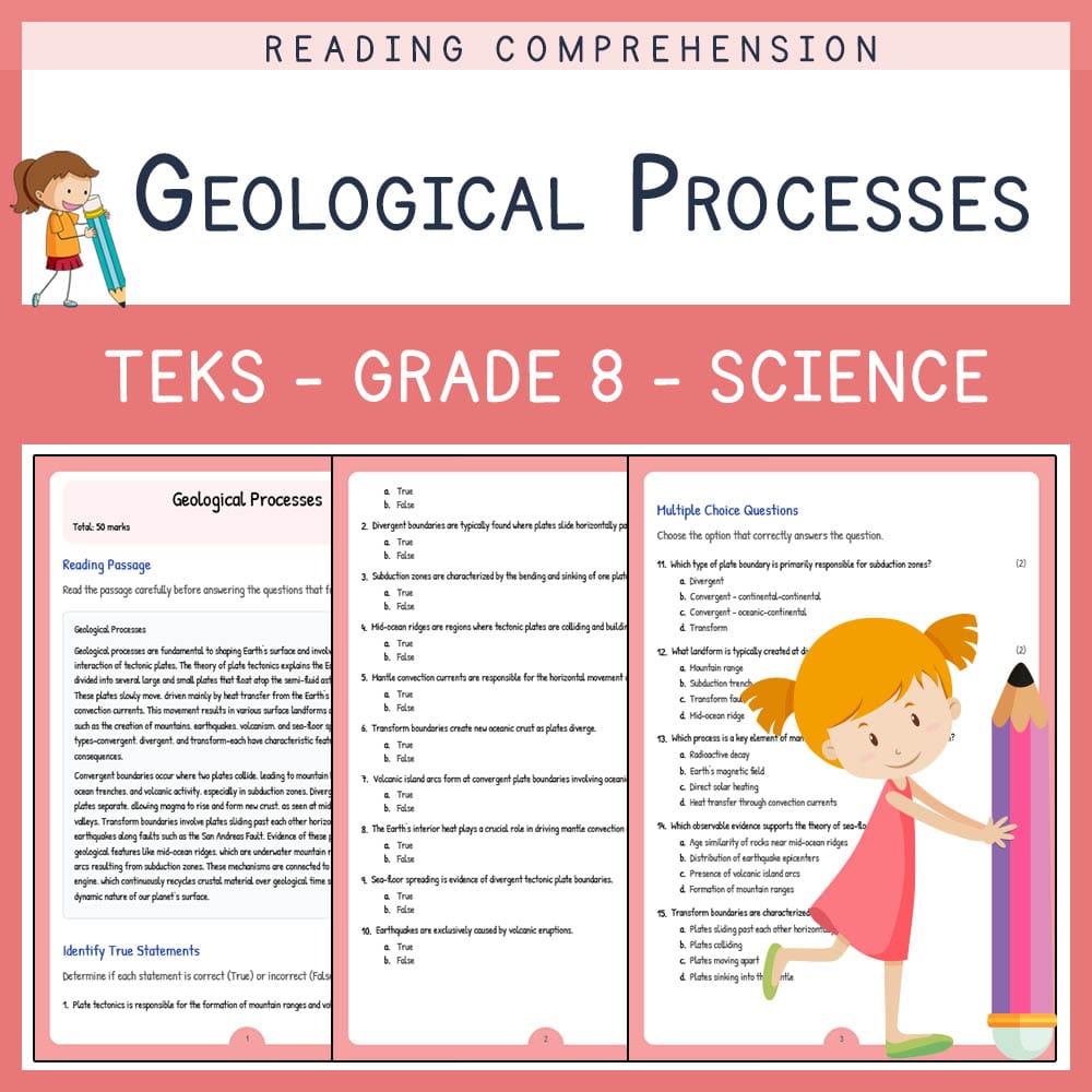 Grade 8 Science worksheet elena worksheet — Grade 8 Science | Geological Processes Worksheet | TEKS Aligned — page 1
