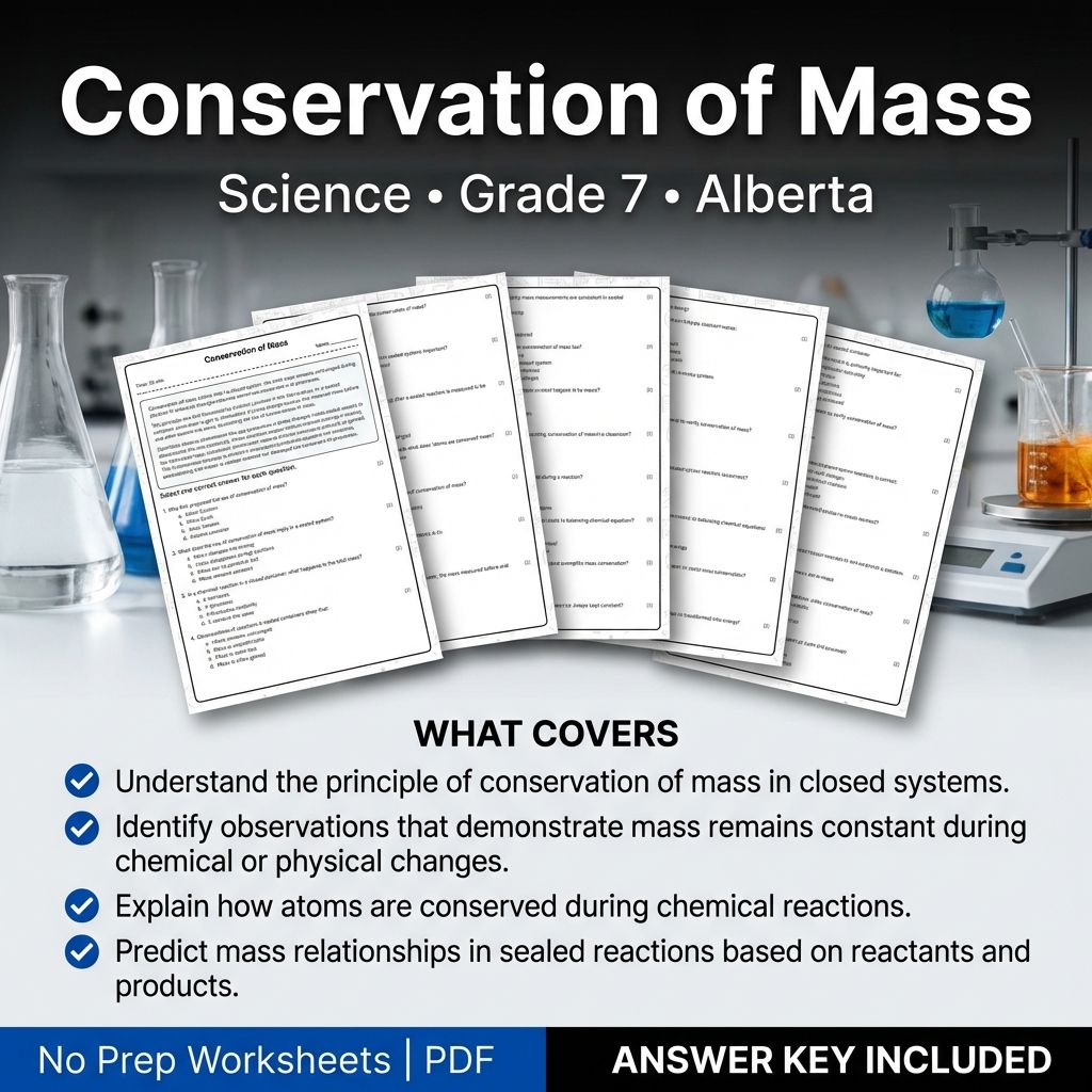 Conservation of Mass Worksheet for Grade 7 Science | Alberta Standards