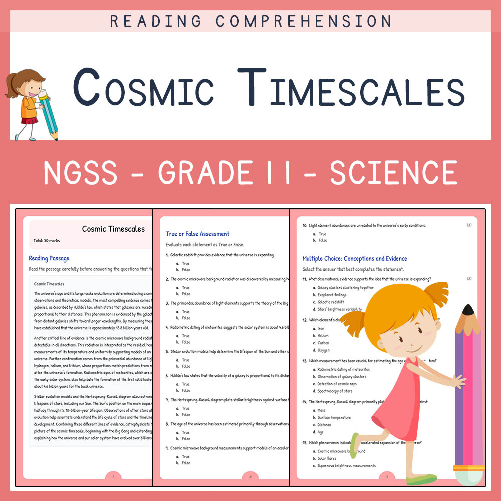 Grade 11 Science worksheet worksheet — Grade 11 Science | Cosmic Timescales Worksheet & Answer Key (NGSS Aligned) — page 1