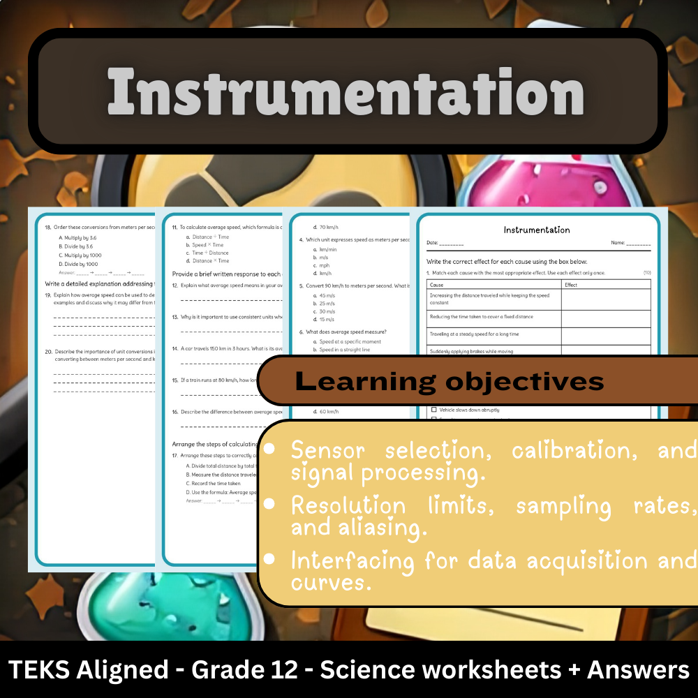Grade 12 Science | Instrumentation Use & Measurement Systems Worksheet - TEKS 