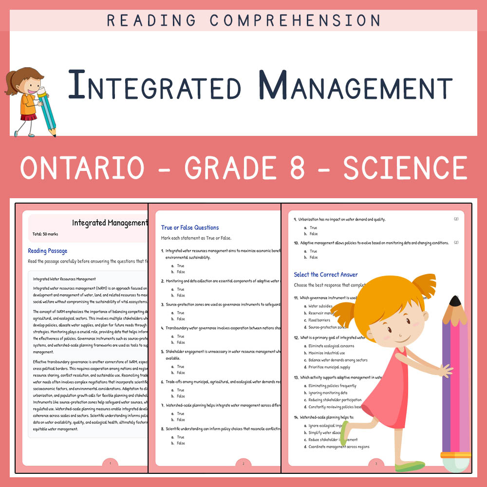 Grade 8 Science worksheet elena worksheet — Grade 8 Science Worksheet | Integrated Management | Ontario Standards — page 1