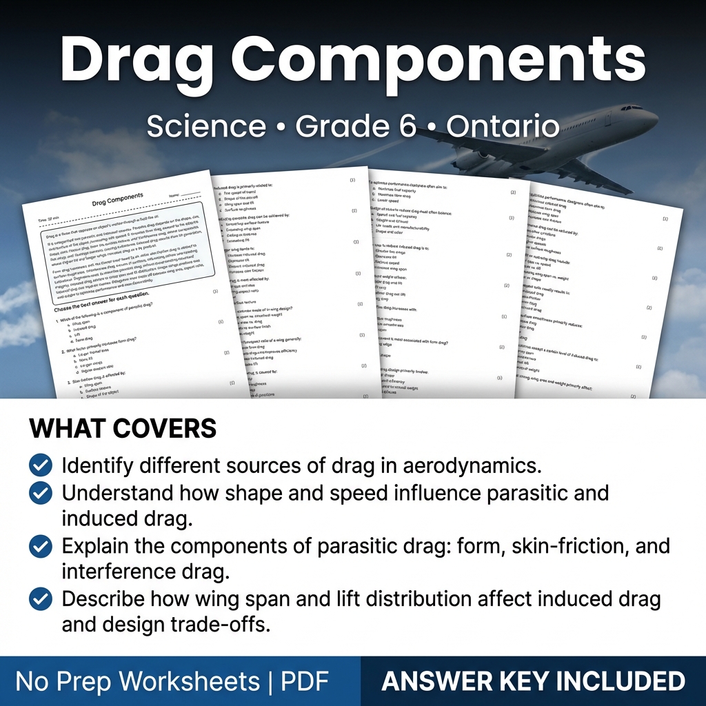 Drag Components Science Worksheet for Grade 6 | Ontario Standards