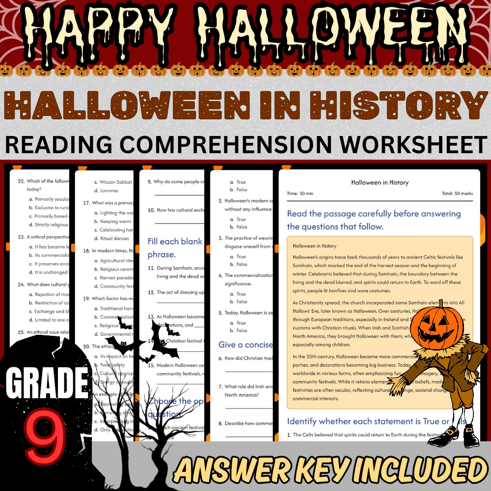 Grade 9 Halloween Unit | Symbols, Festivities & Cultural History Worksheets — included worksheet 3