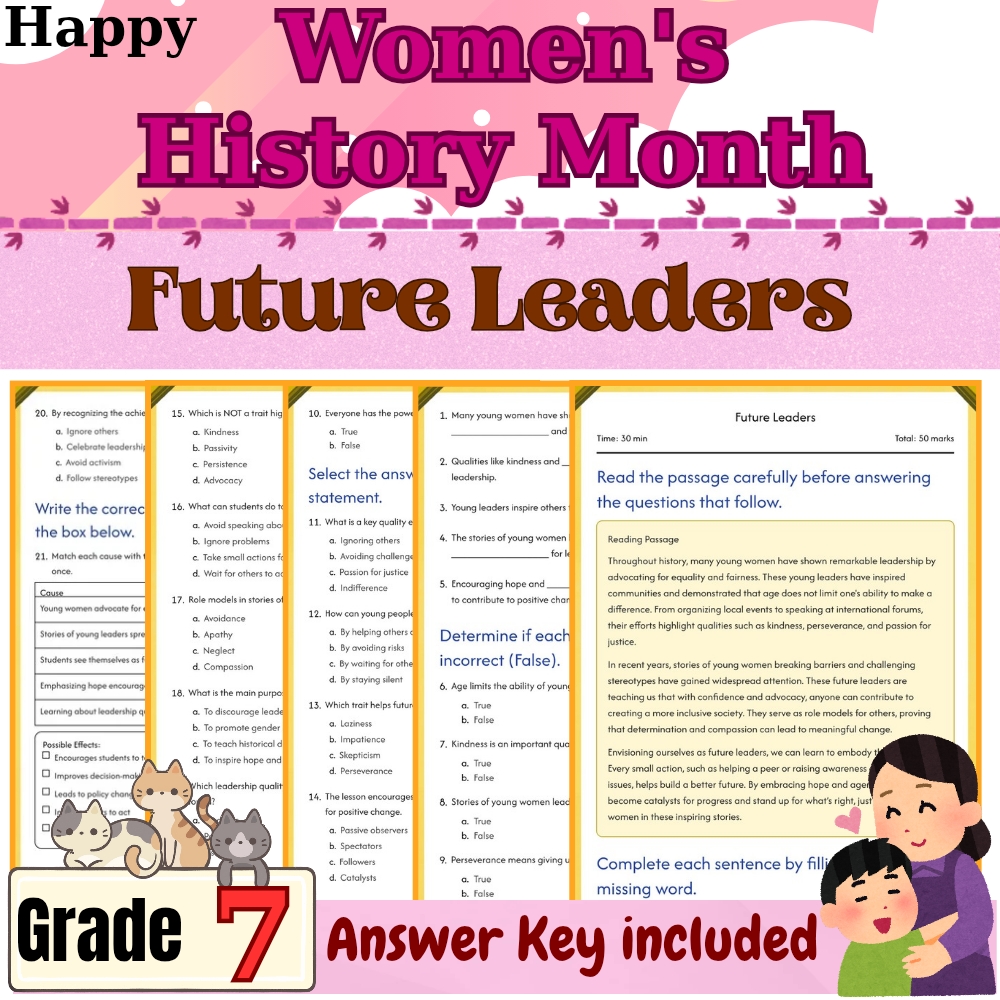 Grade 7 Seasonal Mother History Month Worksheet for Leadership |PDF + Answer Key