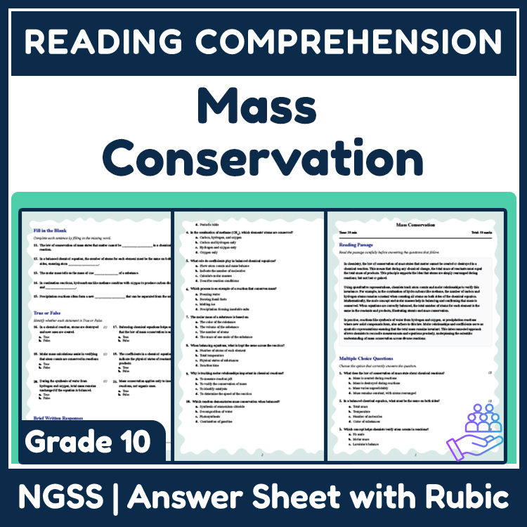 Grade 10 Science reading worksheets worksheet — 10th Grade Science | Mass Conservation Reading Worksheet with PDF Answer K…