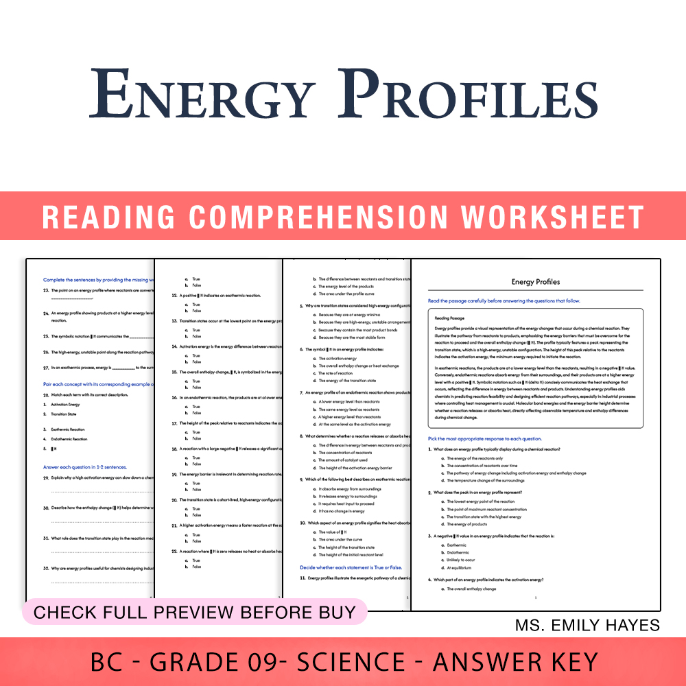 Grade 9 Science worksheet worksheet — Grade 9 Science | Energy Profiles Worksheet (PDF+ Answer Key) — page 1