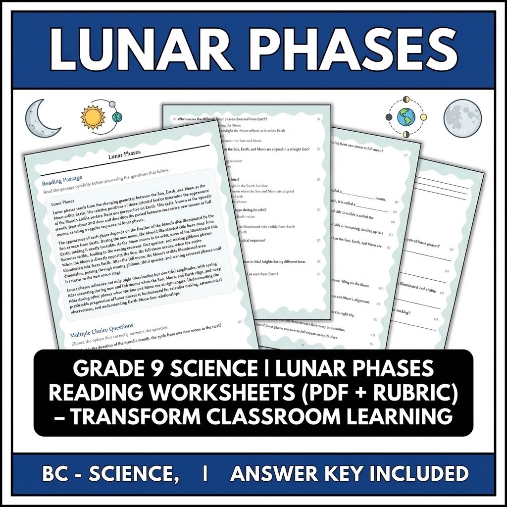 Grade 9 Science | Lunar Phases Reading Worksheets (PDF + Rubric)
