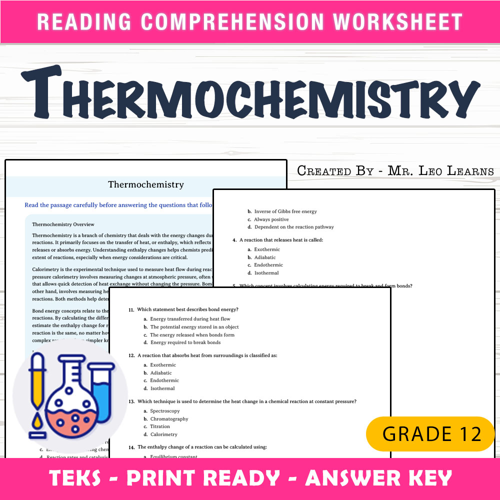 Grade 12 Science worksheet worksheet — Grade 12 Science | Thermochemistry Worksheet for Mastering Energy Changes — page 1