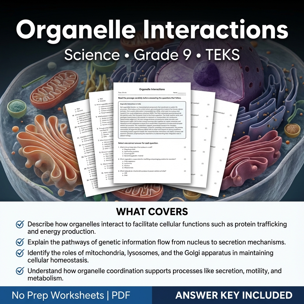 Grade 9 Science Worksheet on Organelle Interactions | TEKS-Aligned PDF