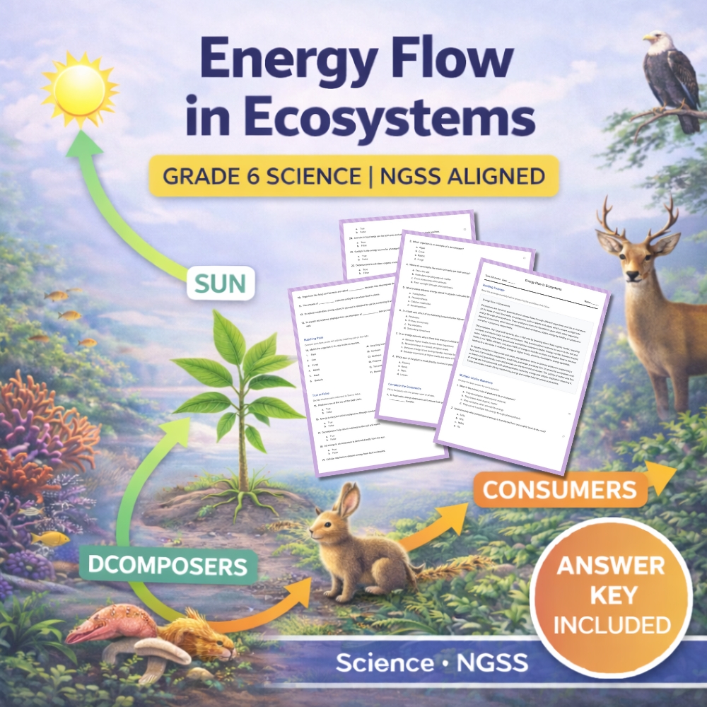 Grade 6 Science | Energy Flow in Ecosystems | NGSS (Worksheet + Answer Key)