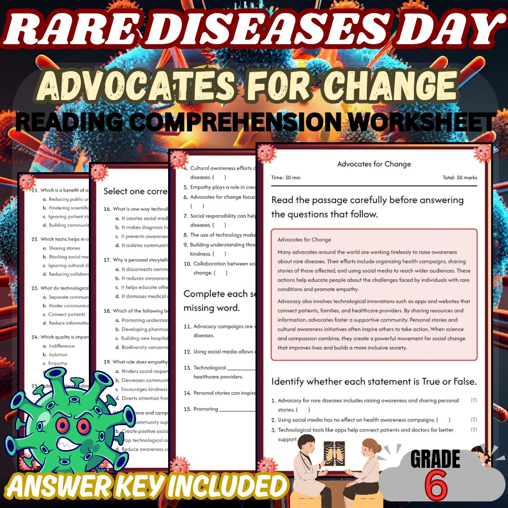 Grade 6 Rare Disease Day Worksheet for Mastering Advocacy Skills|PDF+Answer Key