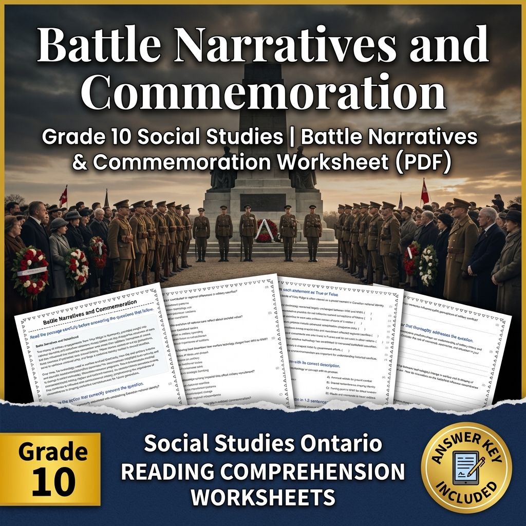 Grade 10 Social Studies | Battle Narratives & Commemoration Worksheet (PDF)