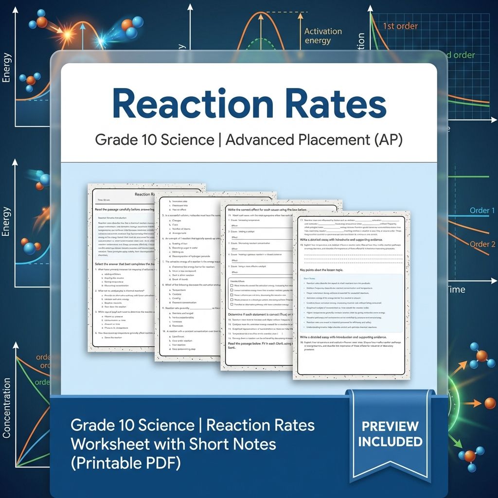 Grade 10 Science | Reaction Rates Worksheet with Short Notes (Printable PDF)