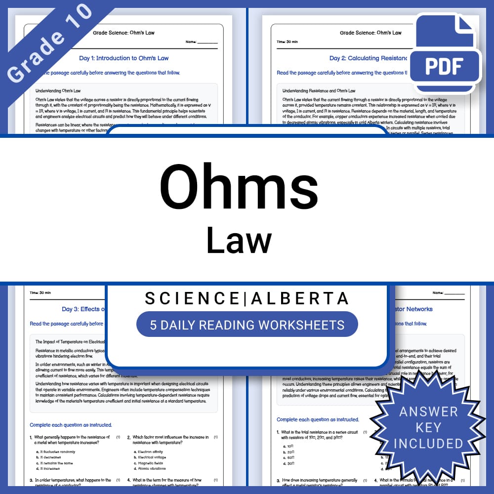 Grade 10 Science Lesson Group | Energy and Electricity Alberta Framework — included worksheet 15