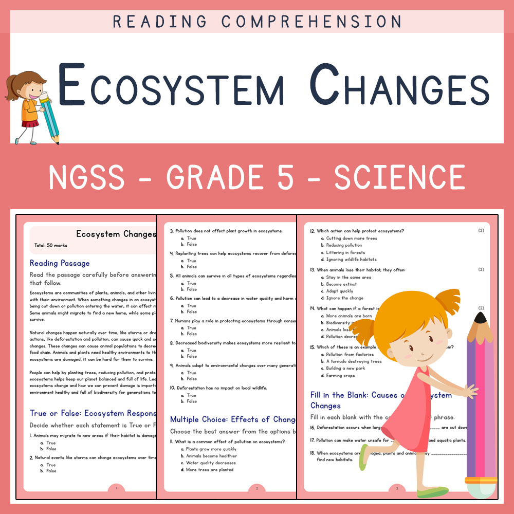 Grade 5 Science worksheets for primary grades worksheet — Grade 5 Science | Ecosystem Changes Worksheet ( PDF ) | NGSS Ali…