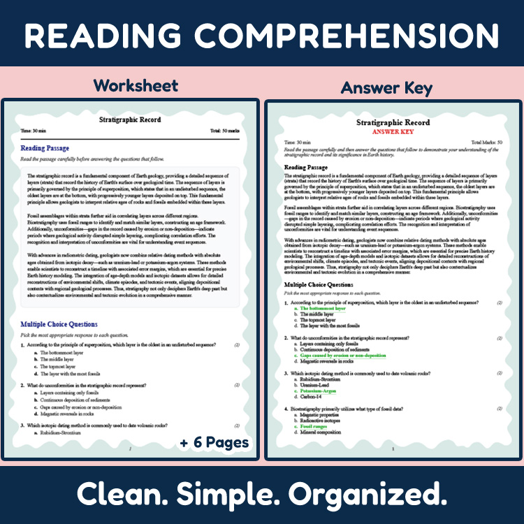 Grade 10 Science reading worksheets worksheet — 10th Grade Science | Stratigraphic Record Reading Worksheet (PDF + Answer…