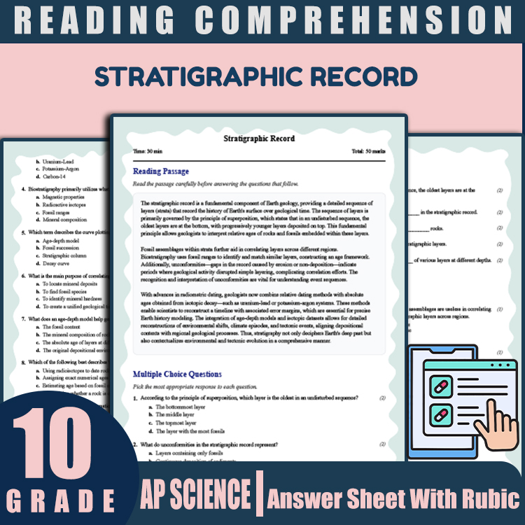 Grade 10 Science reading worksheets worksheet — 10th Grade Science | Stratigraphic Record Reading Worksheet (PDF + Answer…