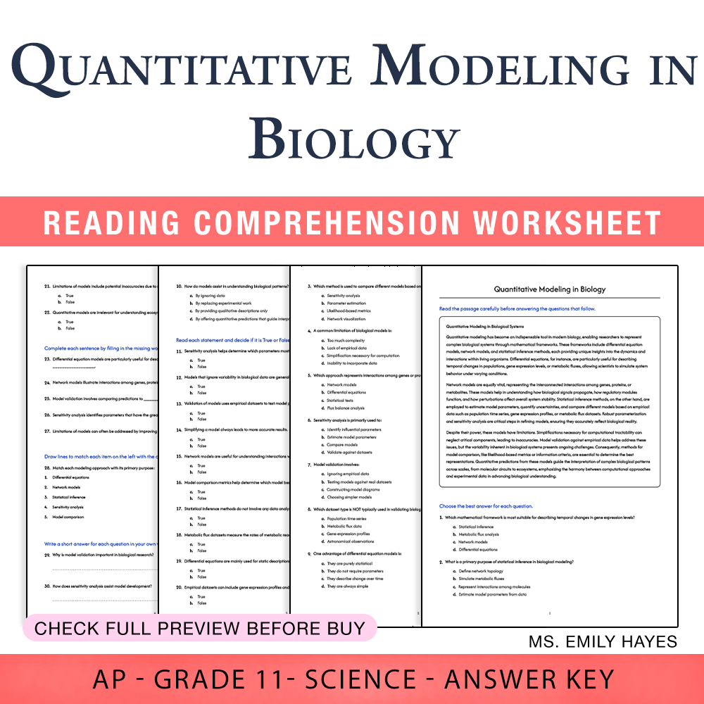 Grade 11 Science worksheet assessment worksheet — 11th Grade Science |Quantitative Modeling in Biology Worksheet (PDF+ Ans…
