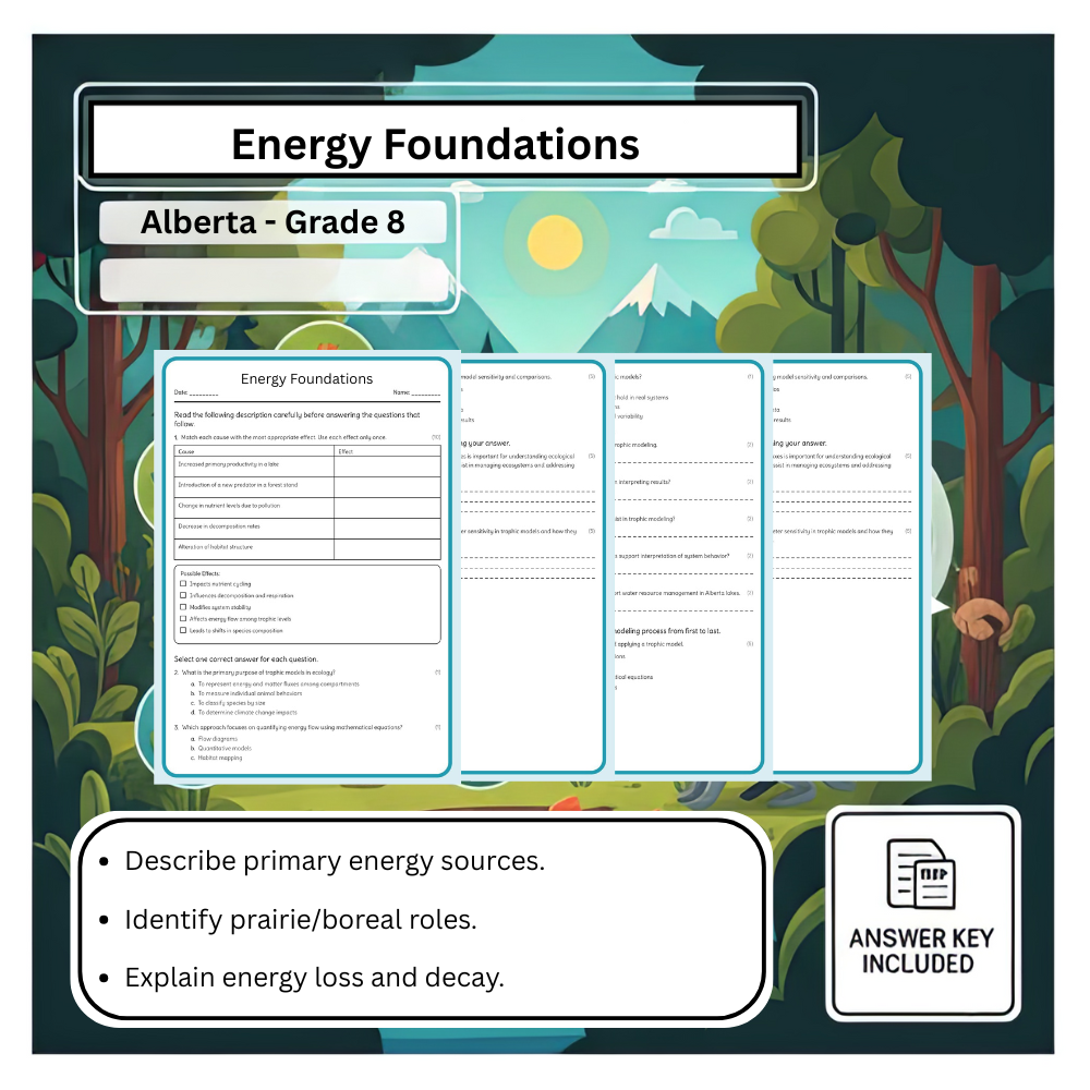 Grade 8 Science – Energy Foundations (Worksheet + Answer Key) – Alberta Standards