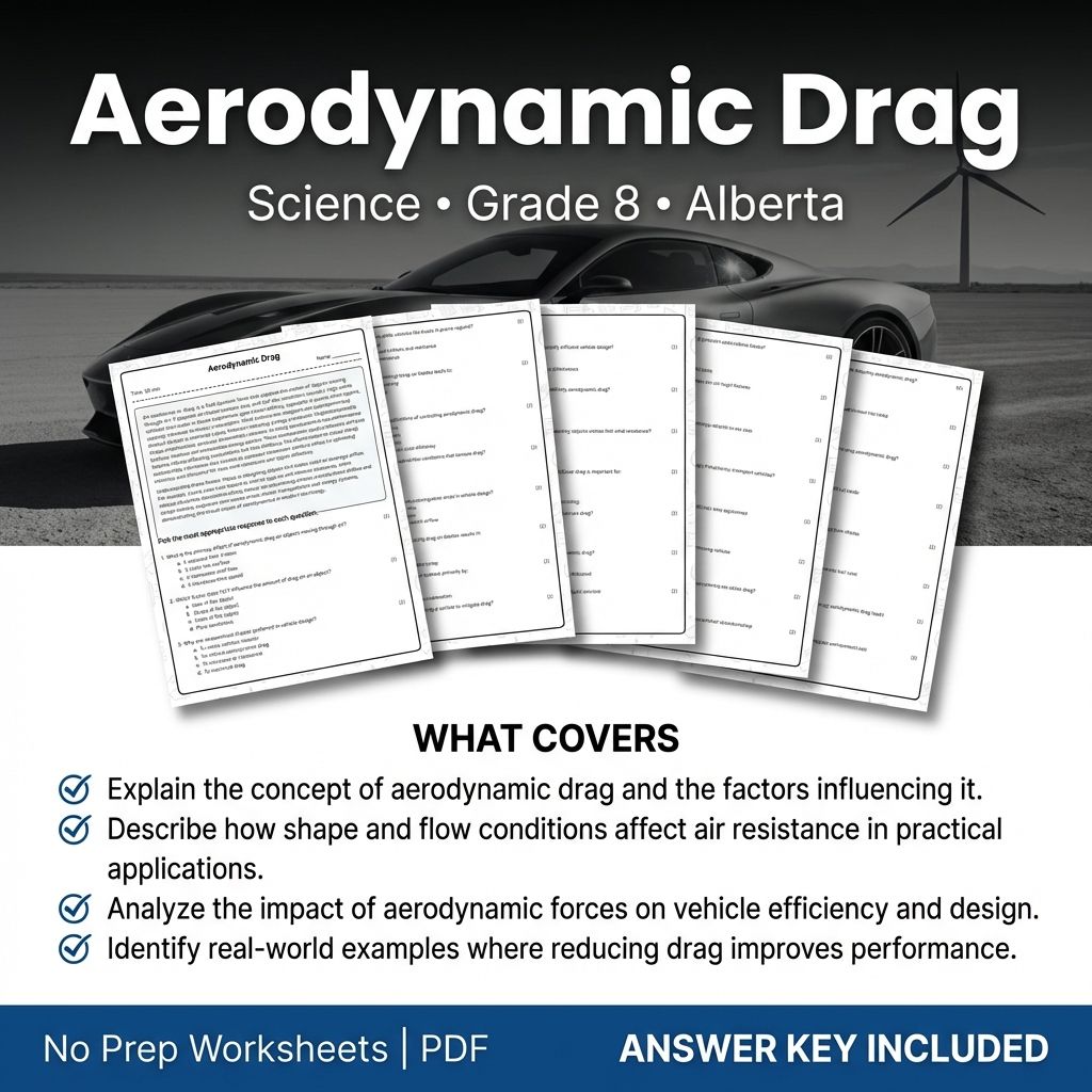 Grade 8 Science Worksheet on Aerodynamic Drag | Alberta Standards