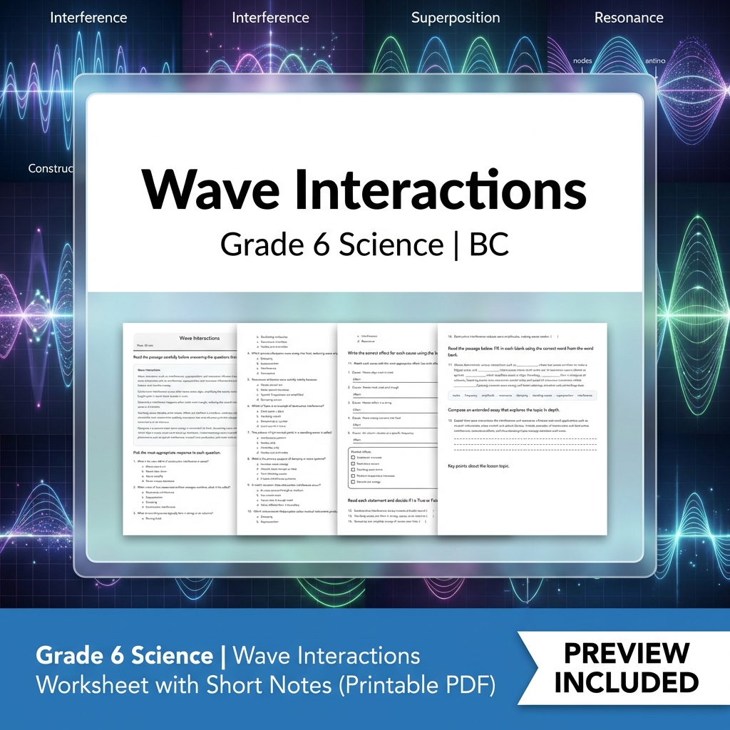 Grade 6 Science | Energy, Waves & Circuits UNIT Bundle (BC Frame work) — included worksheet 11