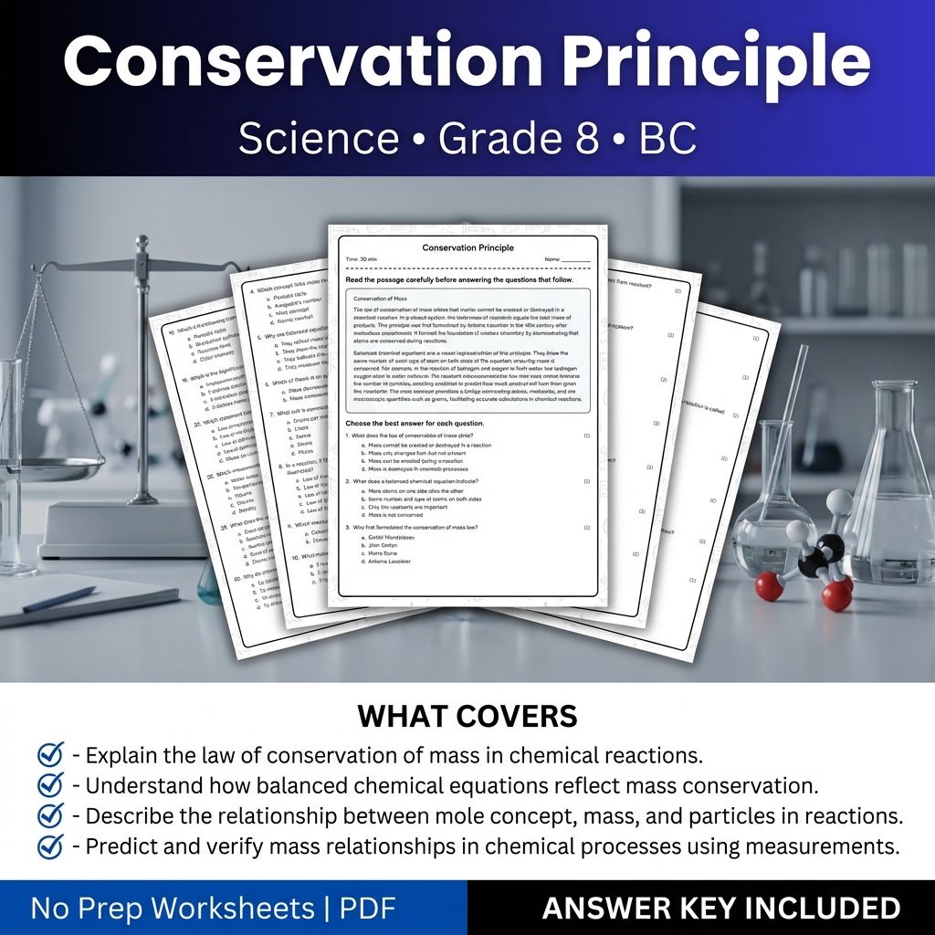 Grade 8 Science Worksheet | Conservation Principle Practice & Answer Key (PDF)