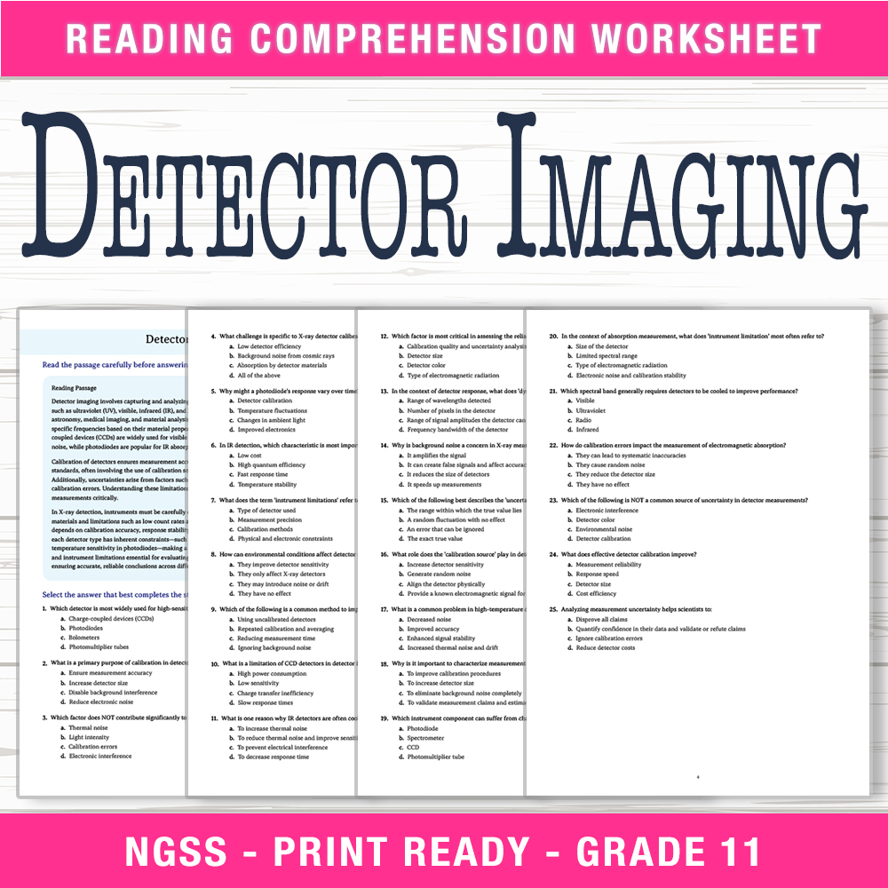 Grade 11 Science — worksheet — Grade 11 Science | Detector Imaging Worksheet (PDF + Answer Key) — page 1