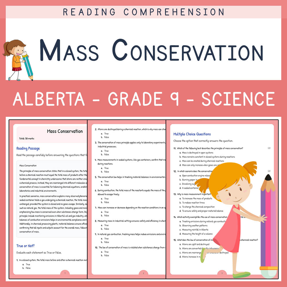 Grade 9 Science worksheet elena worksheet — Grade 9 Science | Mass Conservation Worksheet | Alberta Standards — page 1