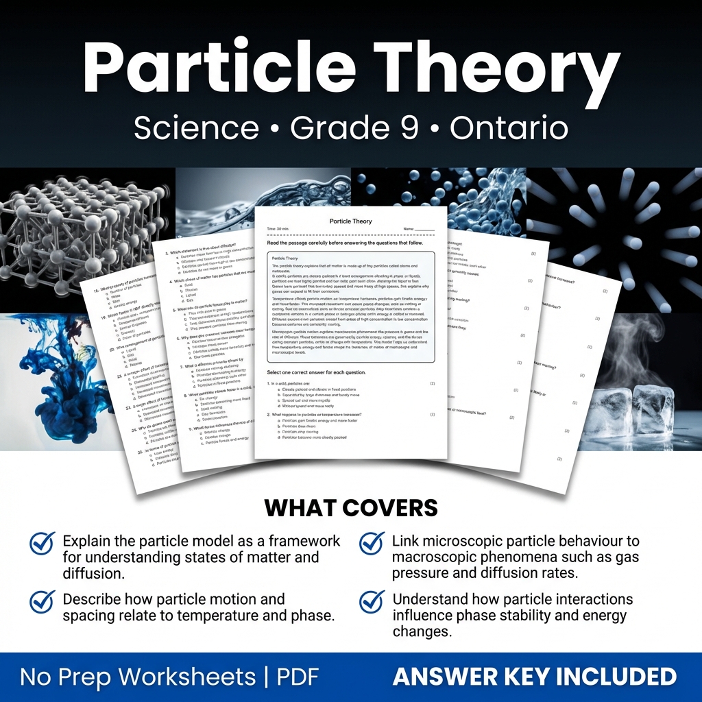 Particle Theory Worksheet Grade 9 Science Ontario Standards PDF