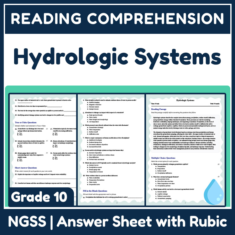 Grade 10 Science reading worksheets worksheet — 10th Grade Science | Hydrologic Systems Reading Worksheets (PDF + Rubric)…
