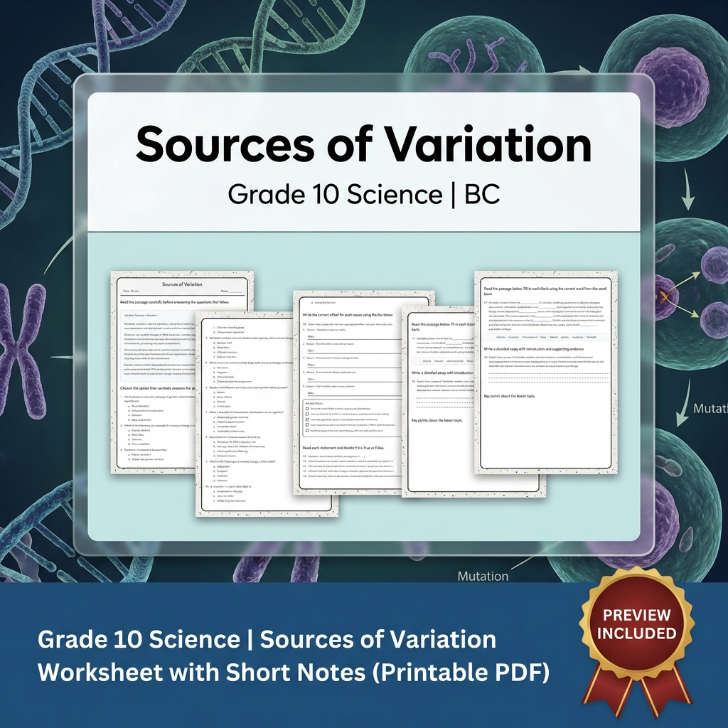 Grade 10 Science | BC Framework Lesson Group Worksheet Pack — included worksheet 12