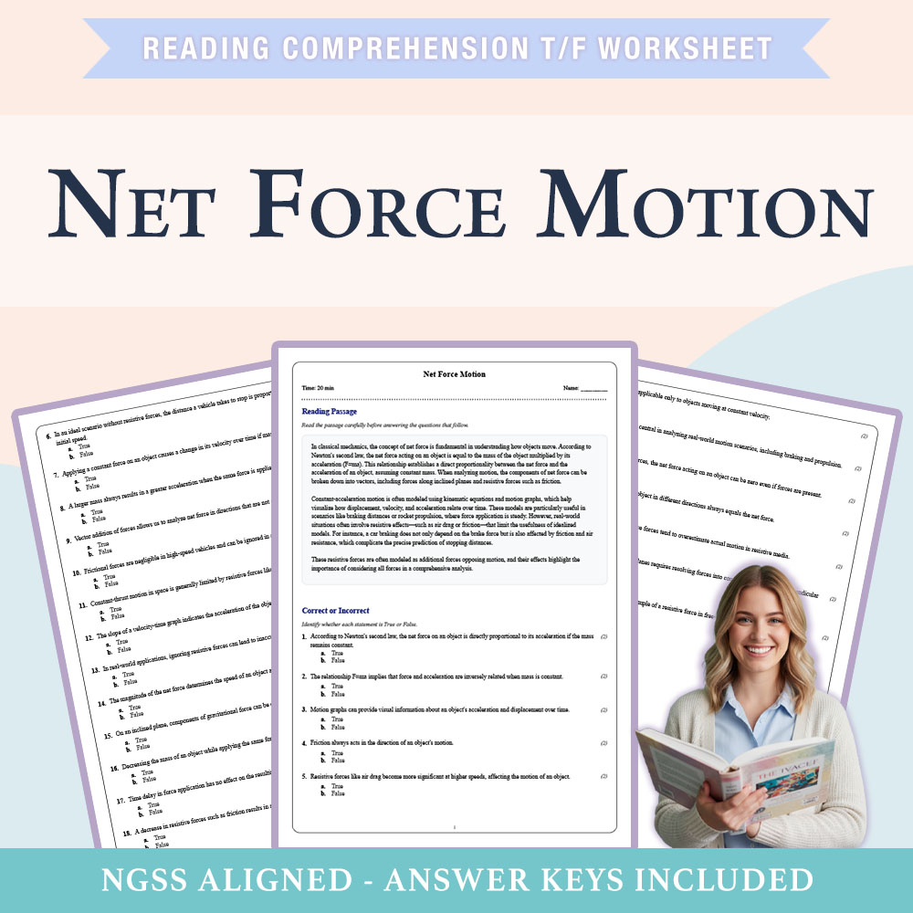 Grade 10 Science reading comprehensions true or false worksheet worksheet — 10th Grade Science | Net Force Motion Workshee…