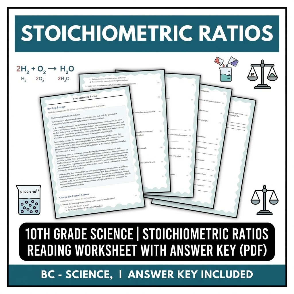 10th Grade Science | Stoichiometric Ratios Worksheet with Answer Key (PDF)