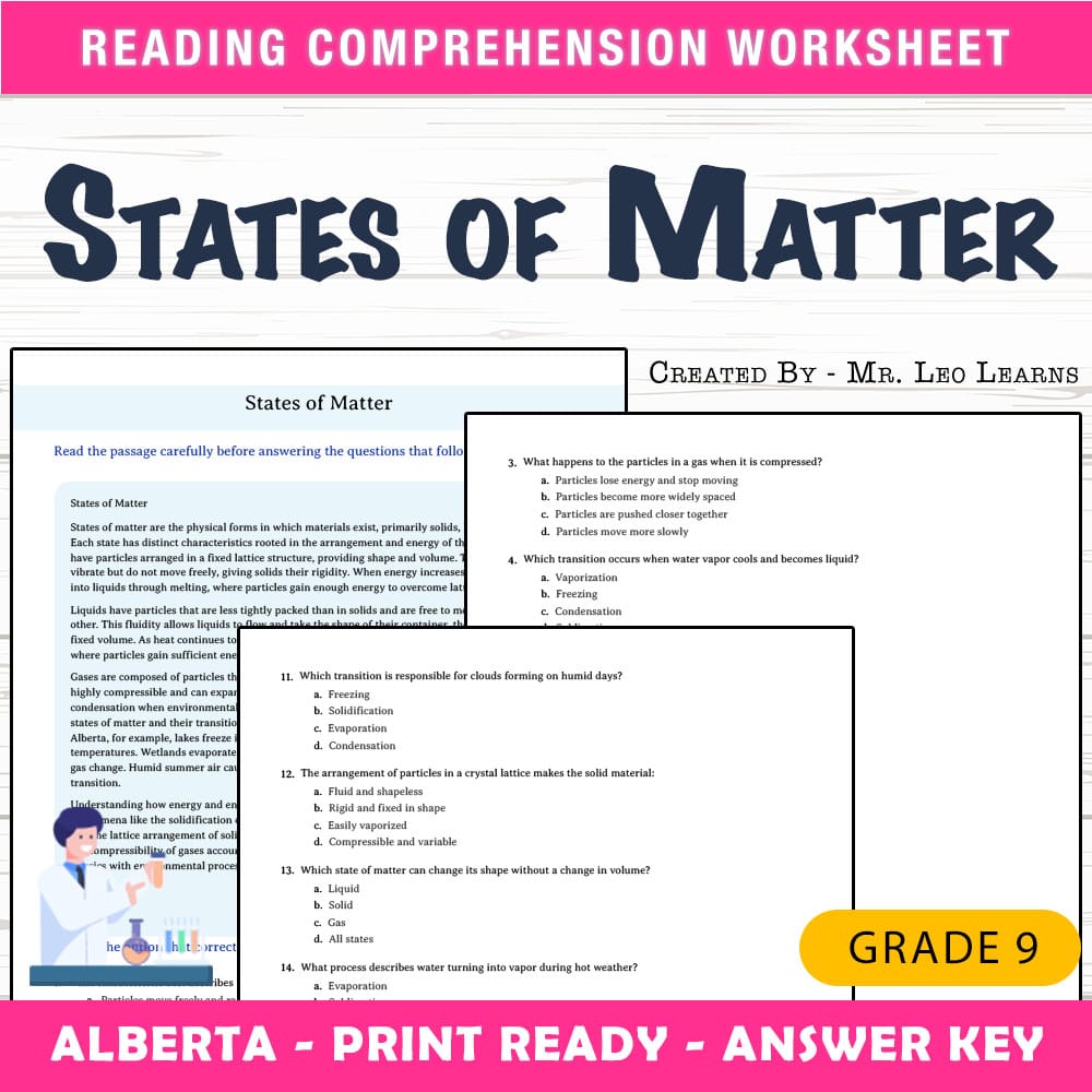 Grade 9 Science worksheet mcq paper worksheet — Grade 9 Science — Worksheet MCQ Paper for States of Matter — page 1
