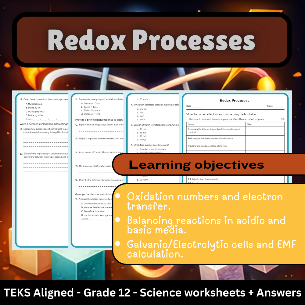 Grade 12 Science – Redox Processes Worksheet (Answer Key) | TEKS-Aligned