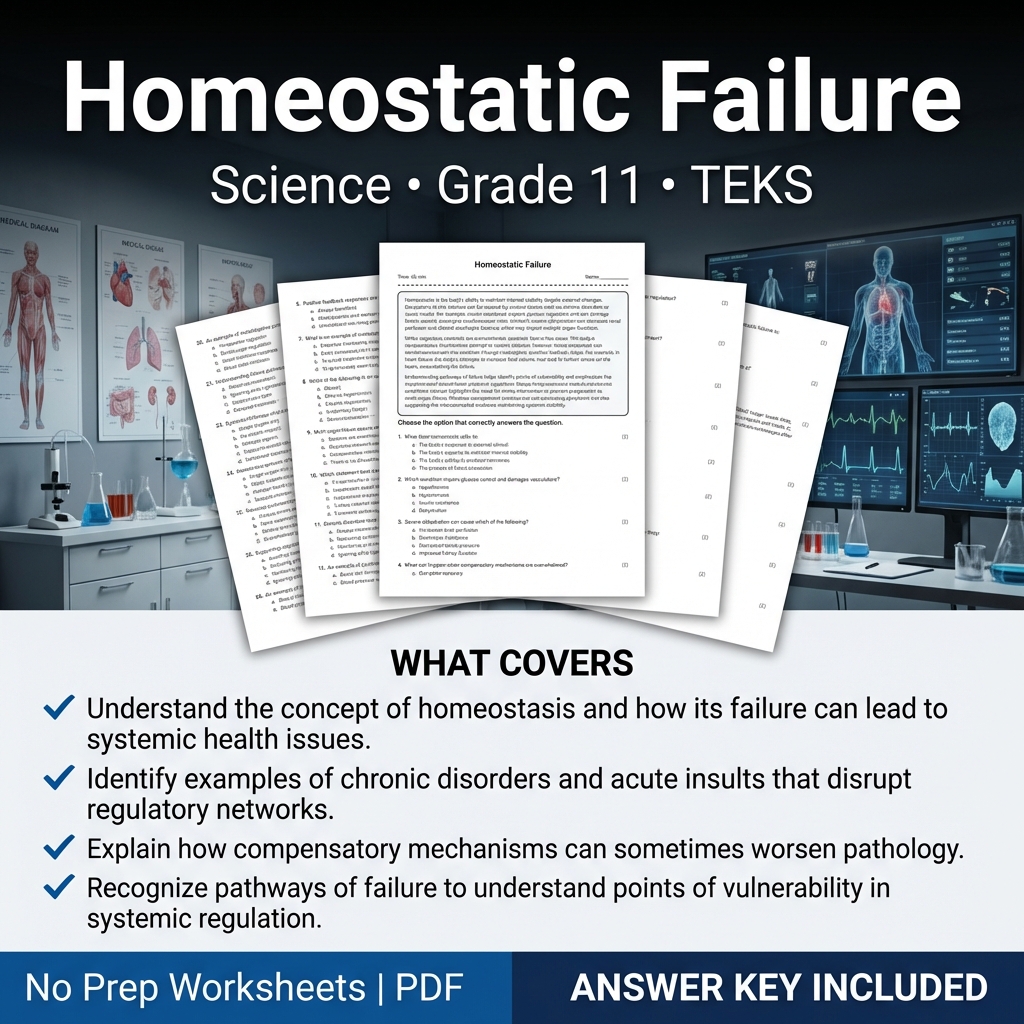 Homeostatic Failure Worksheet for Grade 11 Science TEKS Standards