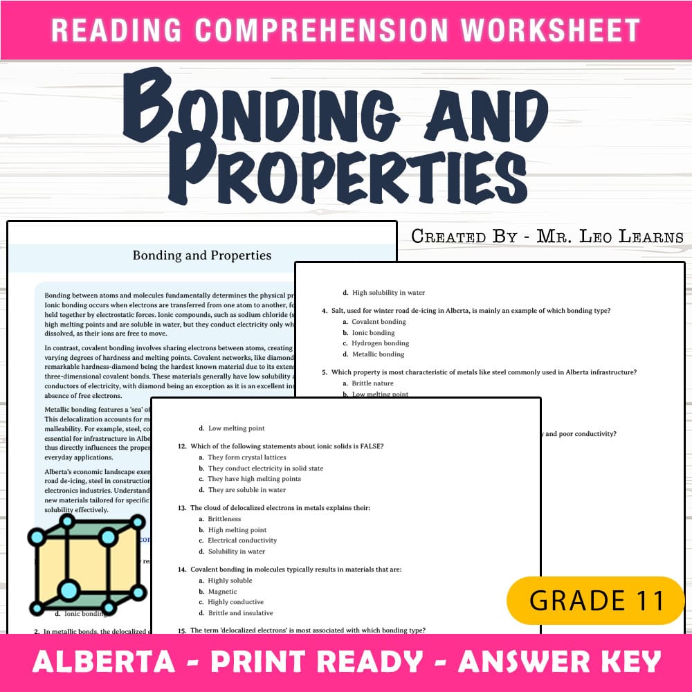 Grade 11 Science worksheet mcq paper worksheet — Grade 11 Science — Bonding and Properties Worksheet MCQ Paper — page 1