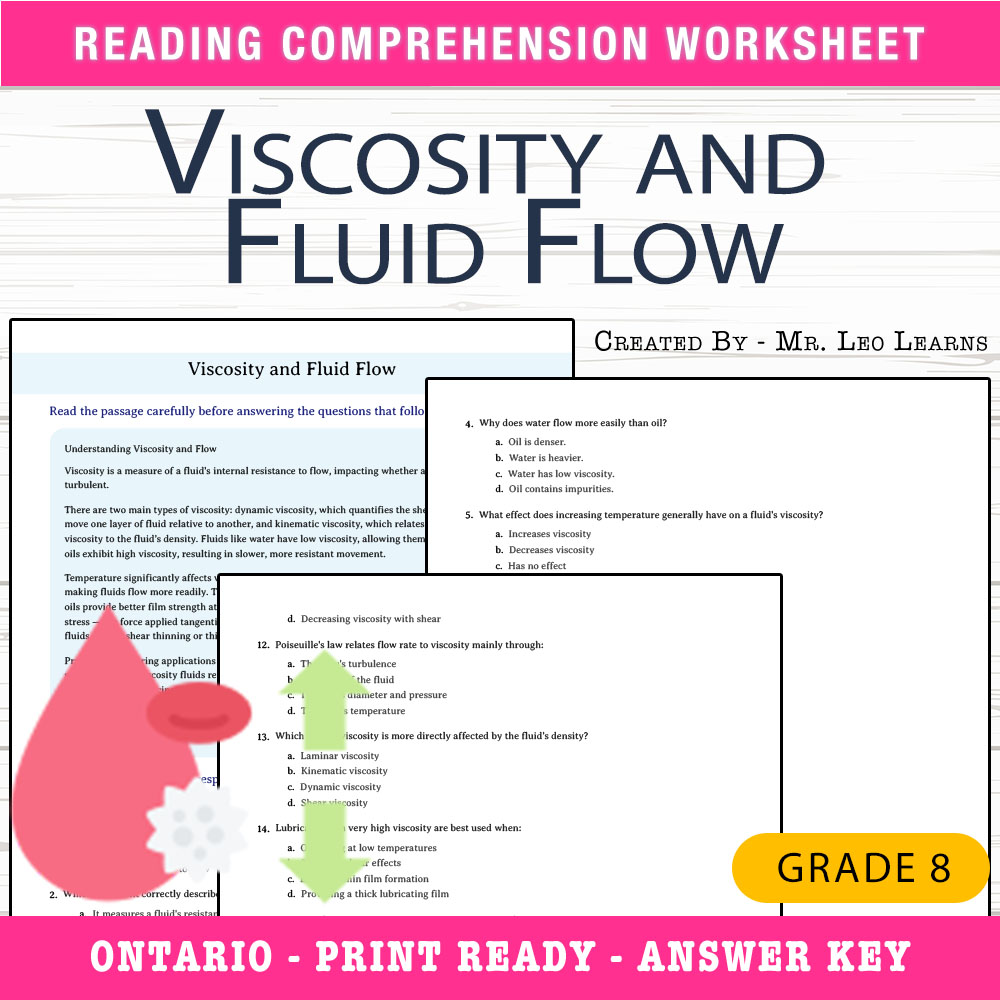 Grade 8 Science worksheet worksheet — Grade 8 Science — Viscosity and Fluid Flow Worksheet for Mastery — page 1