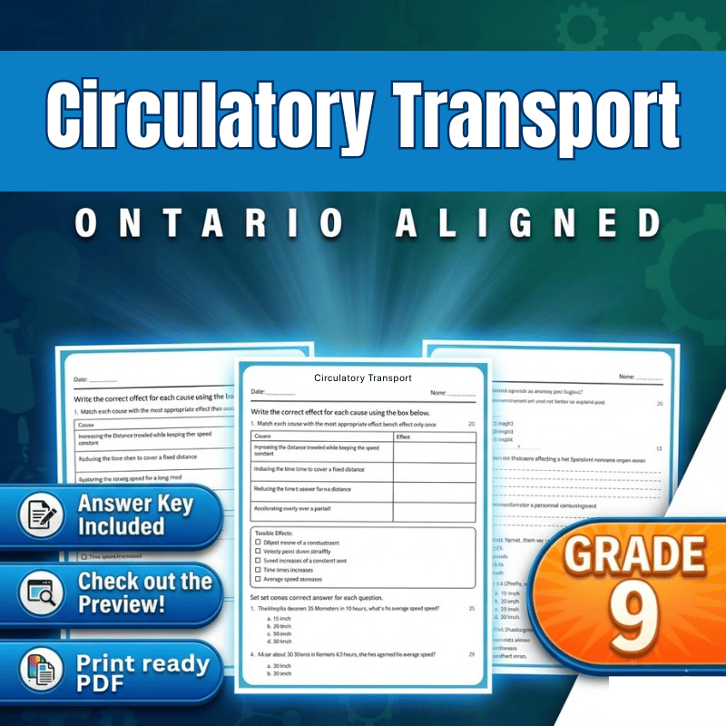 Grade 9 Science science 1 worksheet — Grade 9 Science | Circulatory Transport Worksheet – Ontario Standards (PDF)