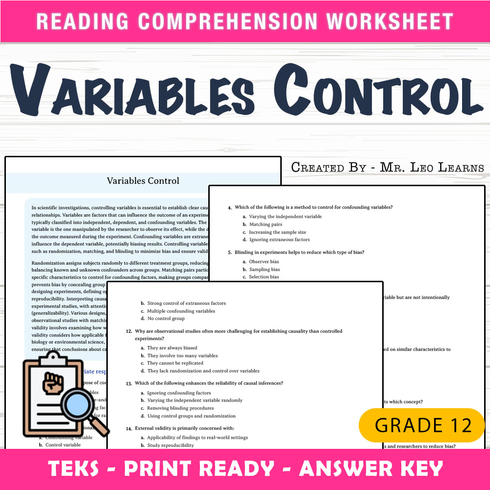 Grade 12 Science worksheet mcq paper worksheet — Grade 12 Science – Variables Control MCQ Worksheet for Mastery — page 1