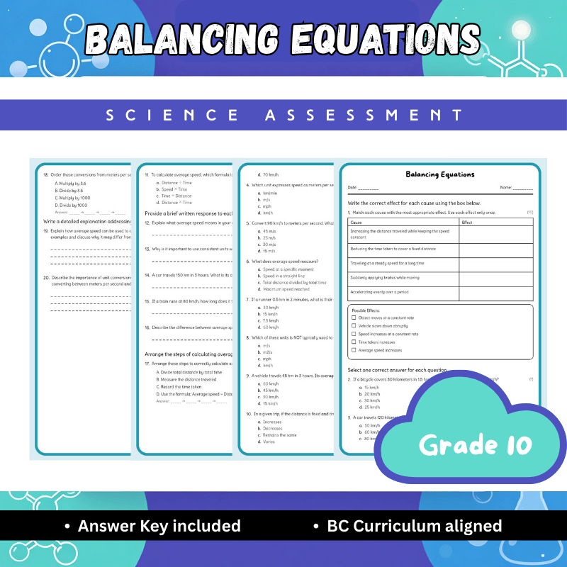 Grade 10 Science – Balancing Equations Worksheet (Answer Key) | BC Standards