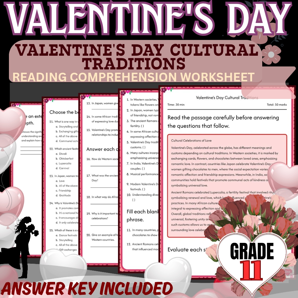 Grade 11 Holiday Unit | Valentine’s Day Worksheets  (Answer Keys Included) — included worksheet 4