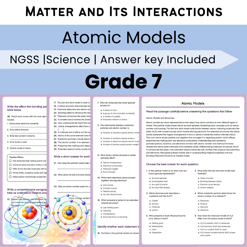 Grade 7 Science Lesson Bundle – Matter and Its Interactions NGSS-Aligned — included worksheet 7